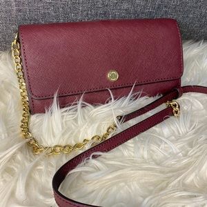 Michael Kors Merlot Color Crossbody Bag with Detachable Crossbody Strap